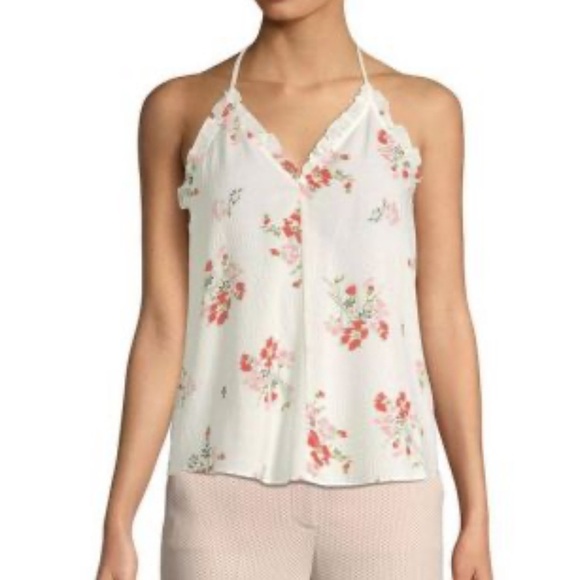 REBECCA TAYLOR Marguerite Silk Floral Ruffled Racerback Crinkle Gauzy Tank sz 10 - Picture 3 of 9